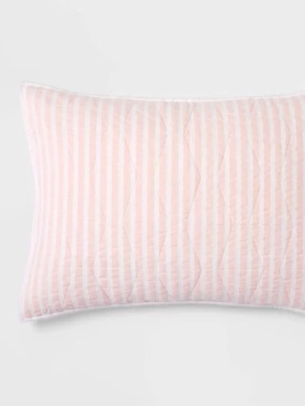 NEW Pillowfort Striped Chambray Just Peachy/White Pillow Sham, Standard